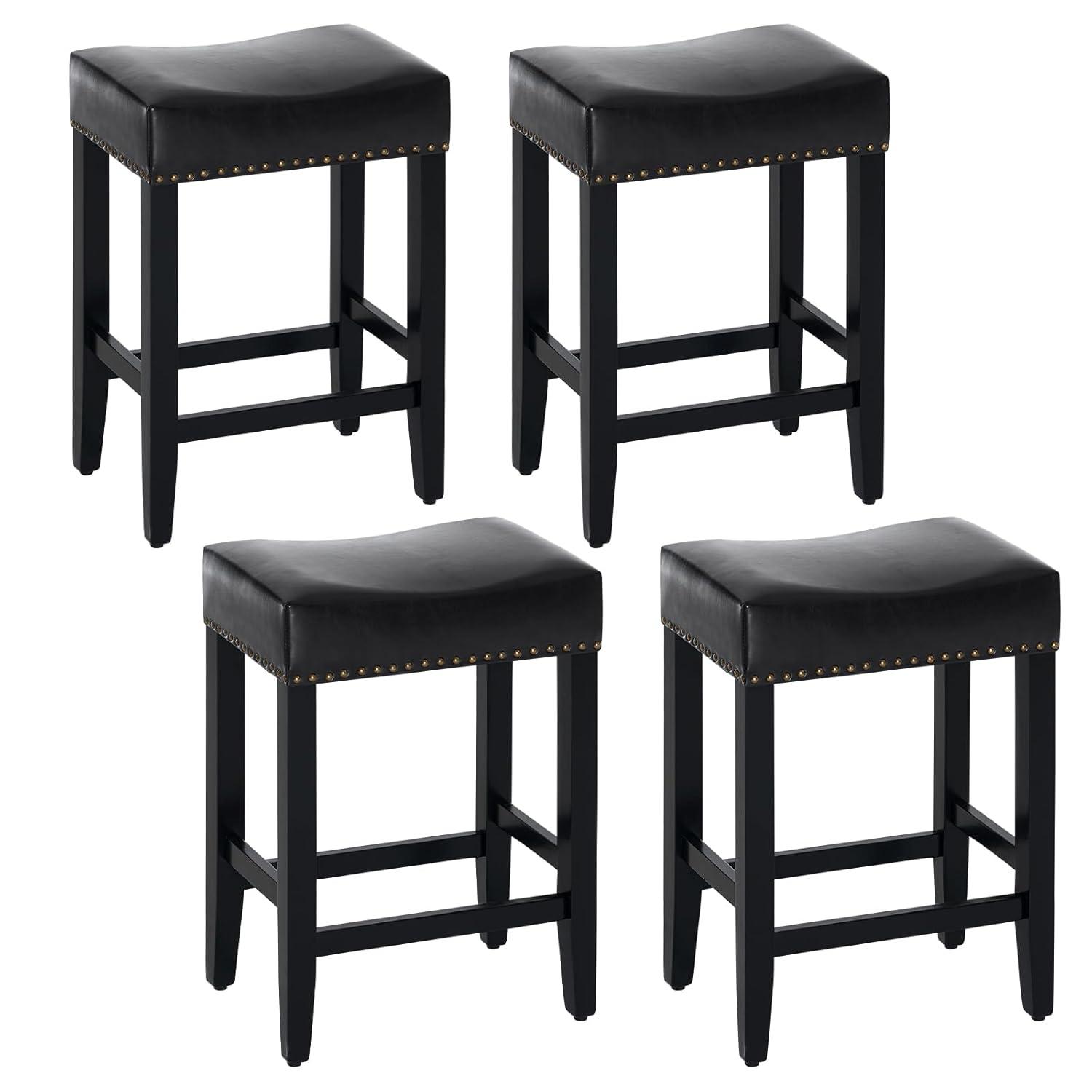 Furniliving 26" Counter Height Bar Stools, Linen Backless Saddle Seat Barstools, Set of 4,Beige