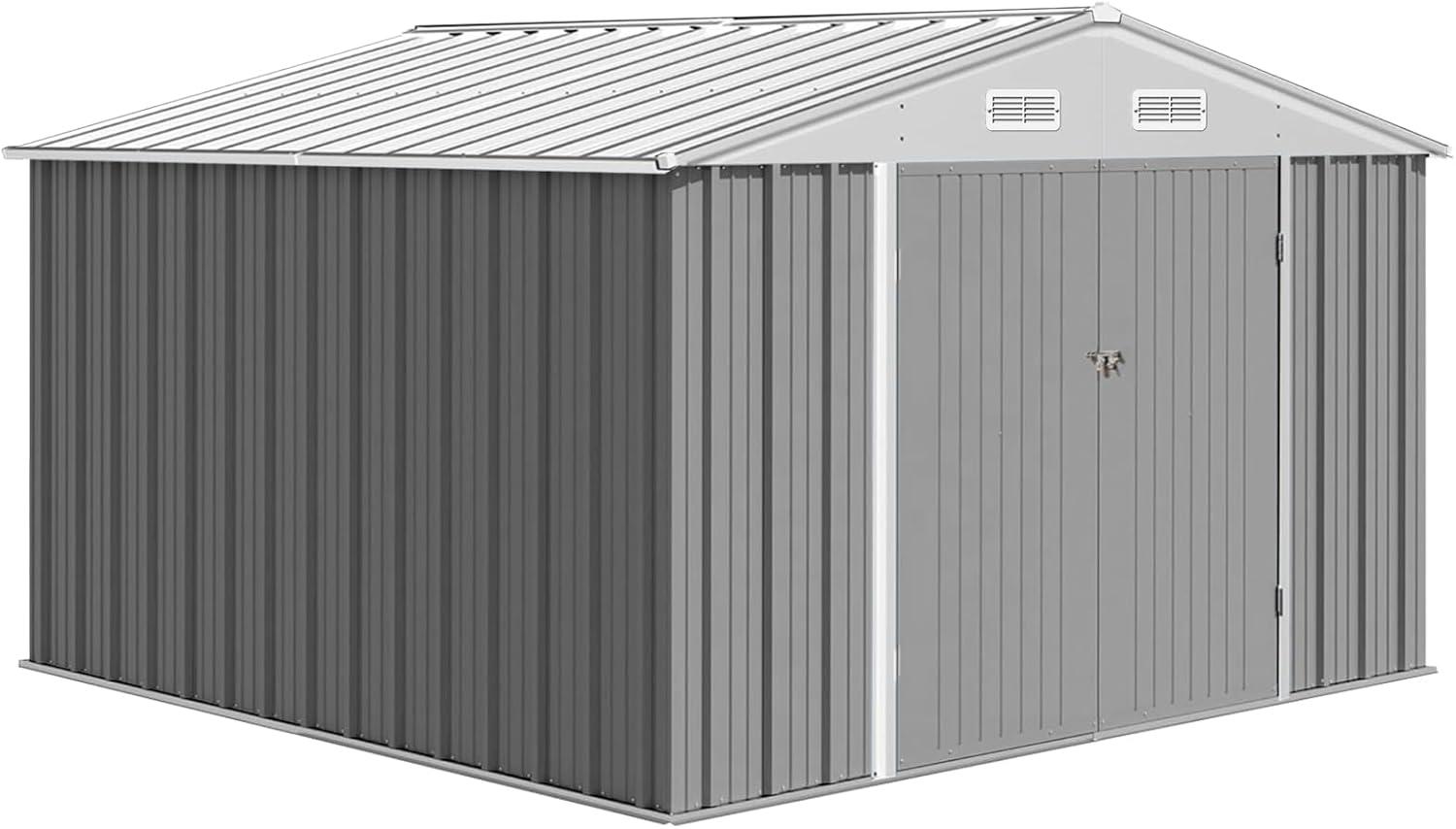 10' x 12' Outdoor Shed, Multipurpose Storage Shed Heavy-Duty Frame, Peak Garden Tool Shed w/Double Doors, Extra Large Size Metal Shed for Patio Lawn Yard