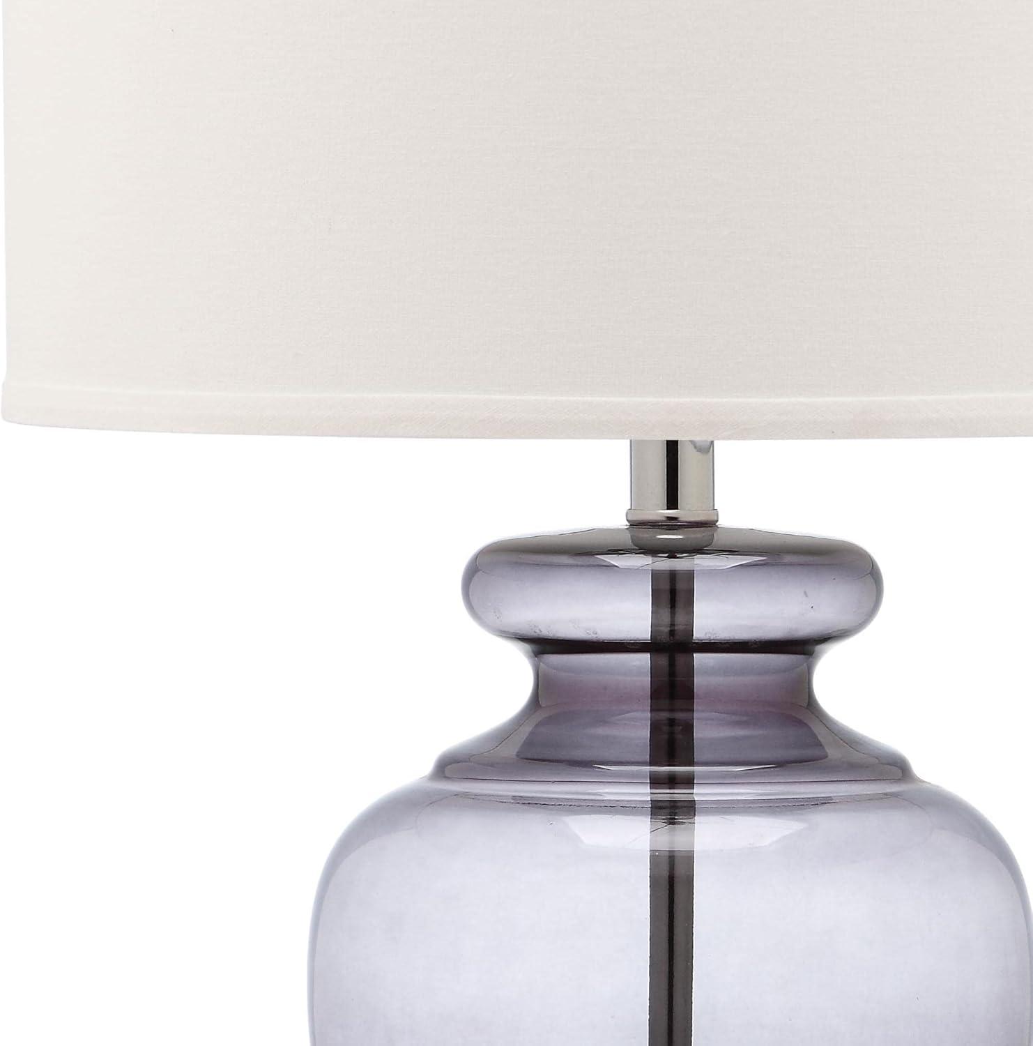 Translucent Grey Glass Table Lamp Set, 27" with Off-White Shade