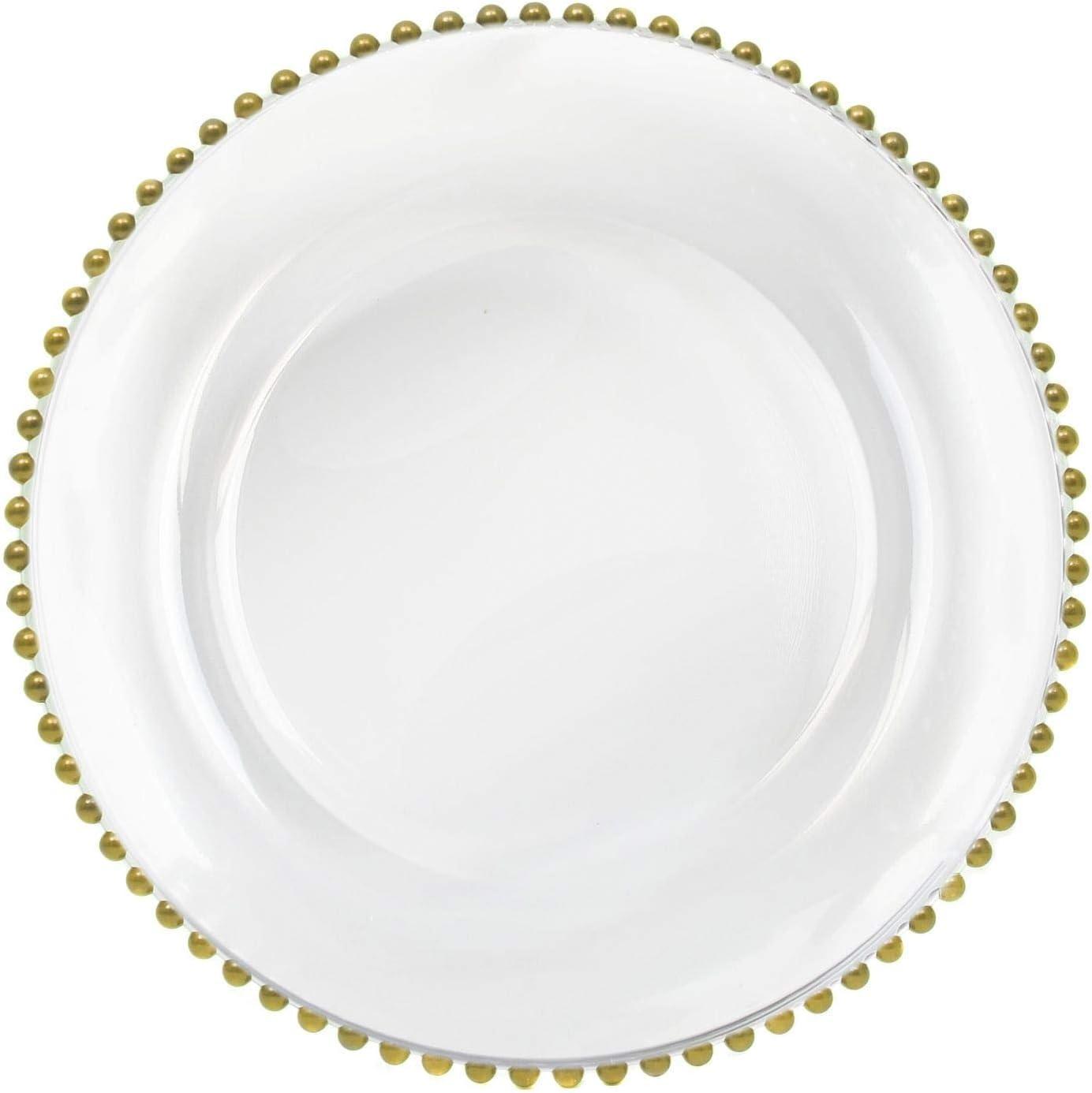 Charge it by Jay Beaded Rim Charger Plate 13” Decorative Glass Service Plate for Home, Professional Dining, Perfect for Upscale Events, Dinner Parties, Weddings, Banquets, Catering, Set of 4, Clear