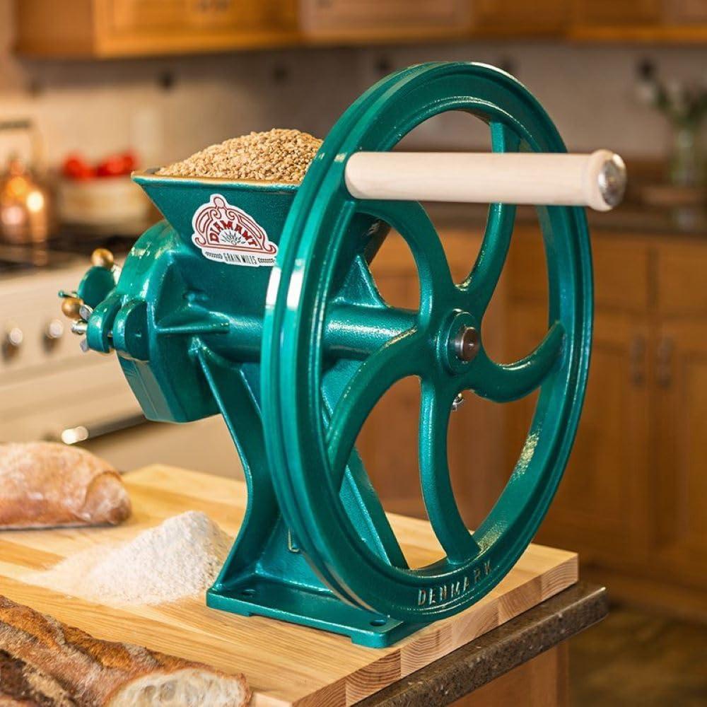 Diamant Green Cast Iron Manual Grain Mill with Wooden Handle