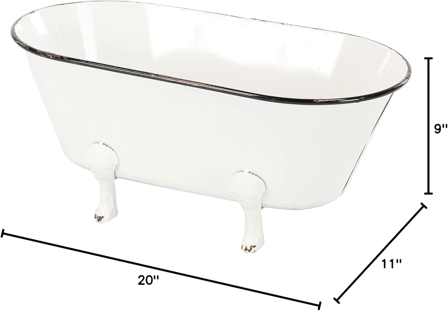 DecMode 20" x 9" Indoor Outdoor Bathtub White Metal Planter