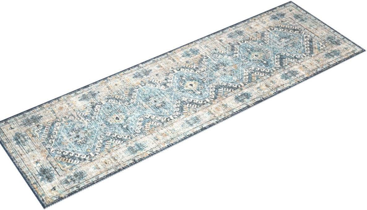 Denim and Natural Easy-Care Wool Blend 2' x 5' Area Rug