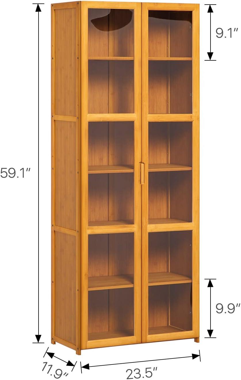 6 Tiers Rayon from Bamboo Storage Bookcase Free Standing With Clear Acrylic Door Display