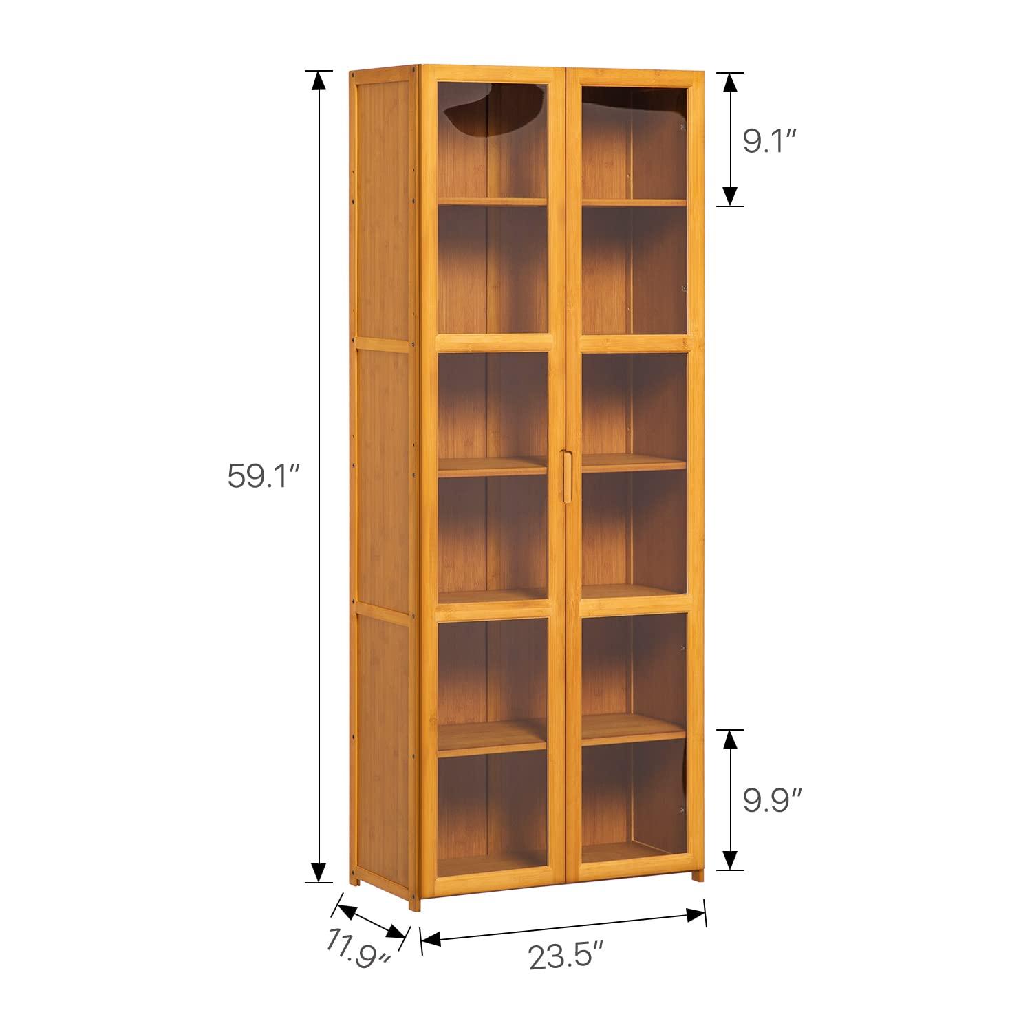 MoNiBloom 6 Tiers Rayon from Bamboo Storage Bookcase Free Standing With Clear Acrylic Door Display