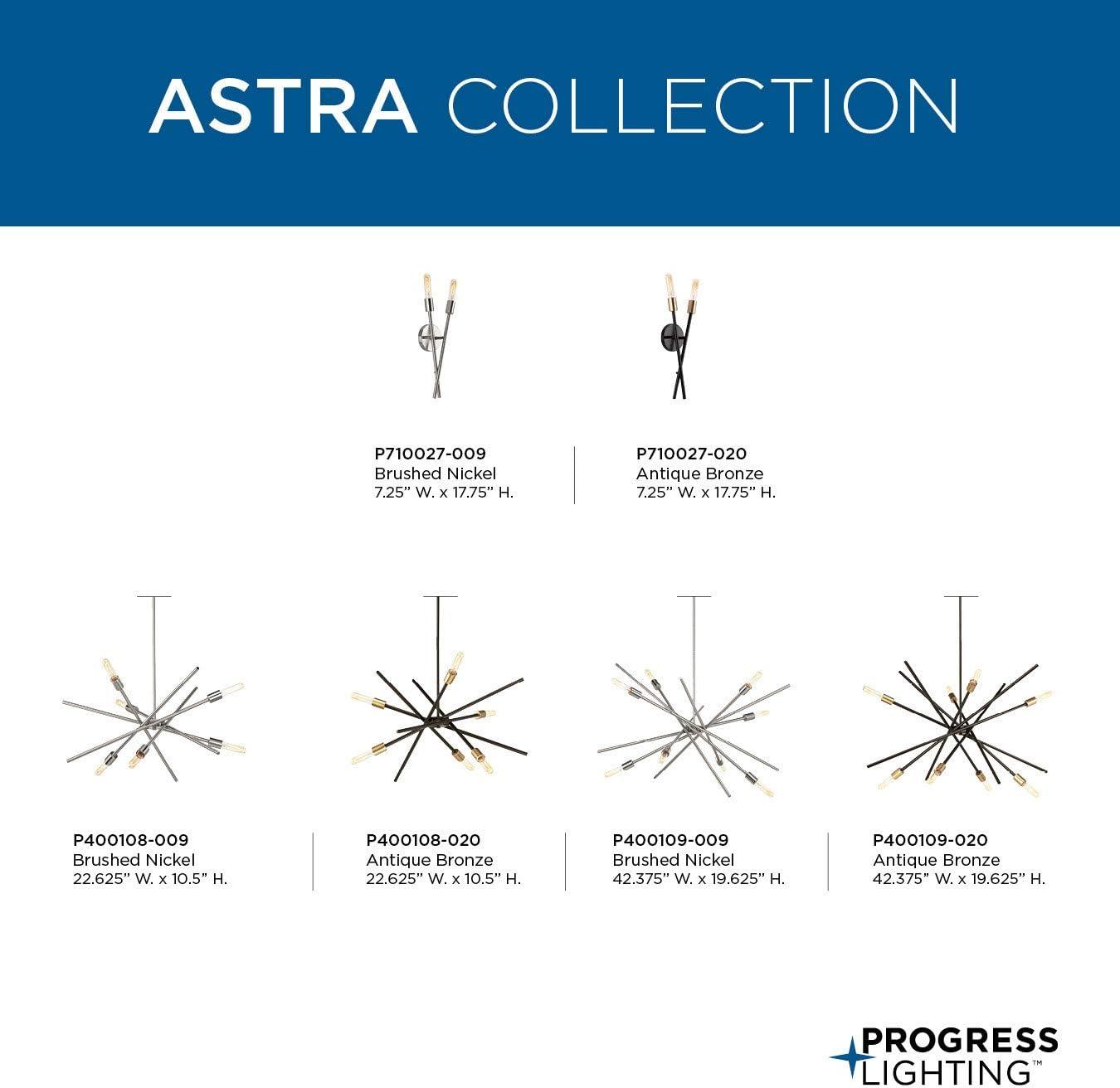 Progress Lighting Astra 8-Light Chandelier, Brushed Nickel, Steel, Modern, No Shade