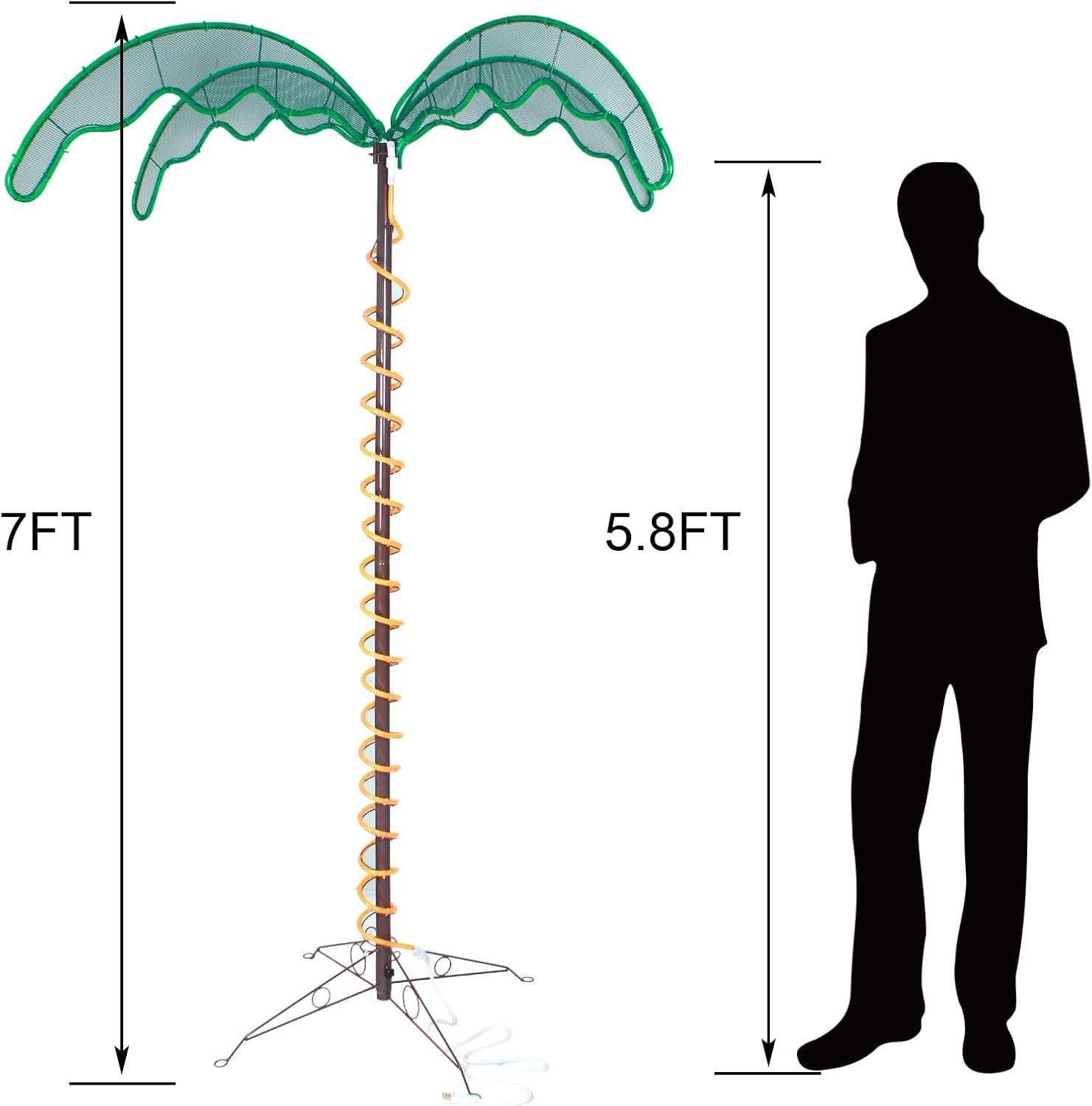 Wintergreen Lighting Holographic Lighted Palm Tree, LED, Artificial Tree, Rope Light, 7ft, Indoor/Covered Outdoor Use