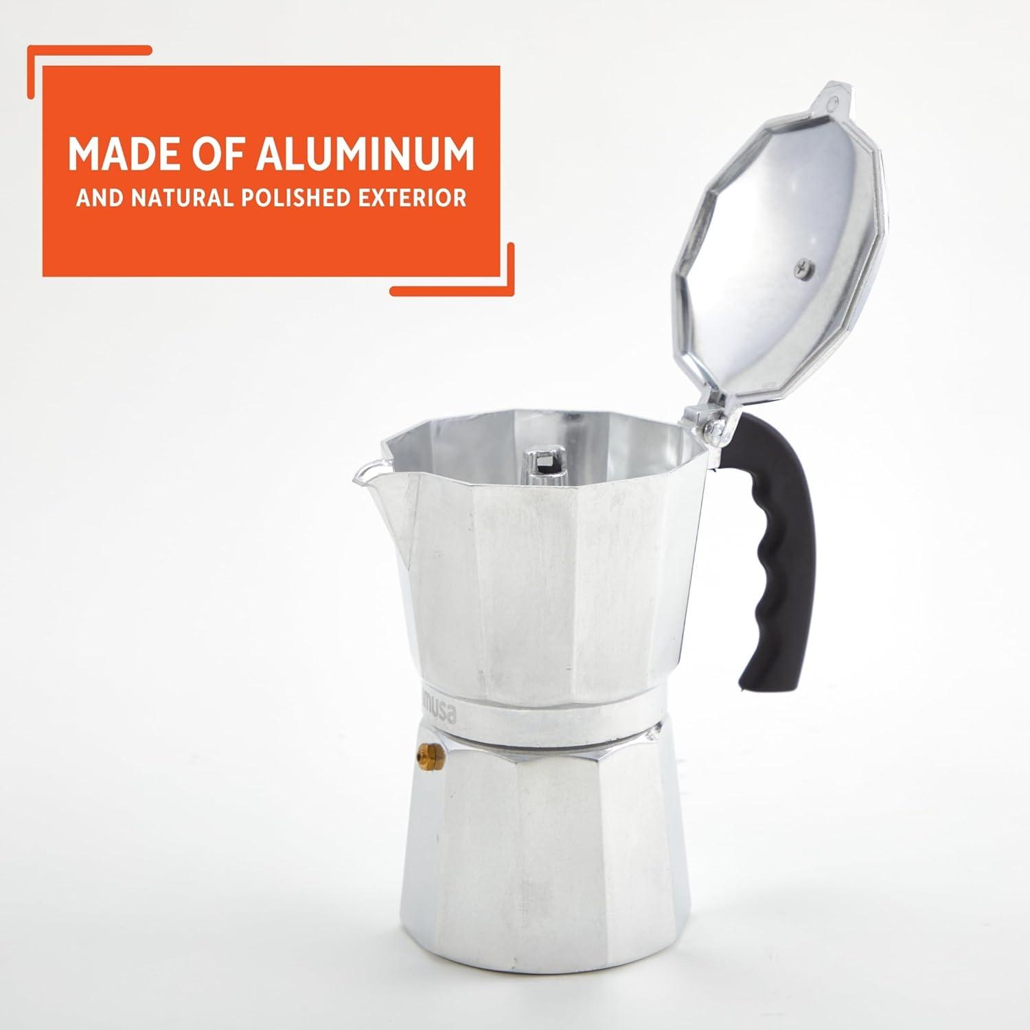 IMUSA 3 Cup Aluminum Stovetop Coffeemaker: Manual Espresso Maker, Gray, No Filter Needed, Hand Wash, 8 oz Capacity