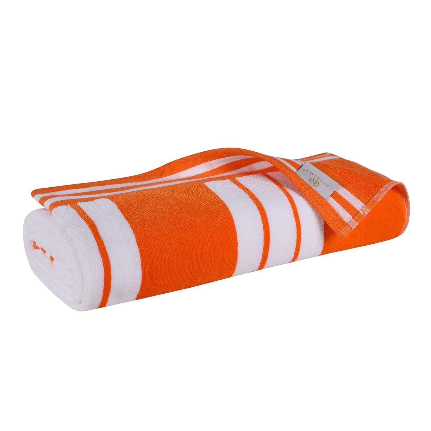 Superior Cotton Striped Oversized Beach Towel, 34" x 64", Orange
