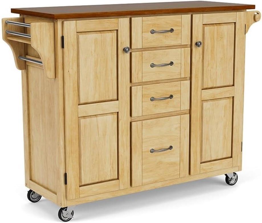 Homestyles Create-a-Cart Solid Wood Kitchen Cart in Natural with Cherry Top