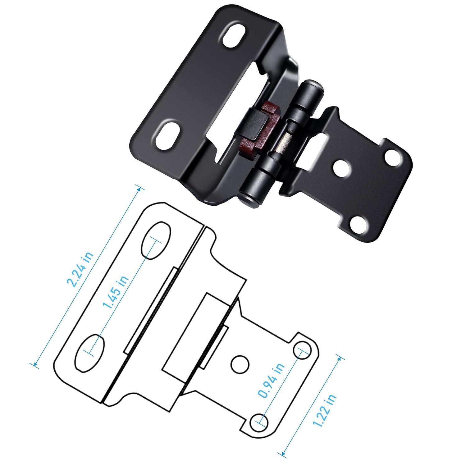 50 Pack 25 Pairs Semi-Overlay 1/2 inch Self-Closing Face Frame Cabinet Hinges Matte Black Half Wrap-Around Kitchen Cabinet Door Hinges Face Mount Cabinet Hardware Matte Black Matte Black