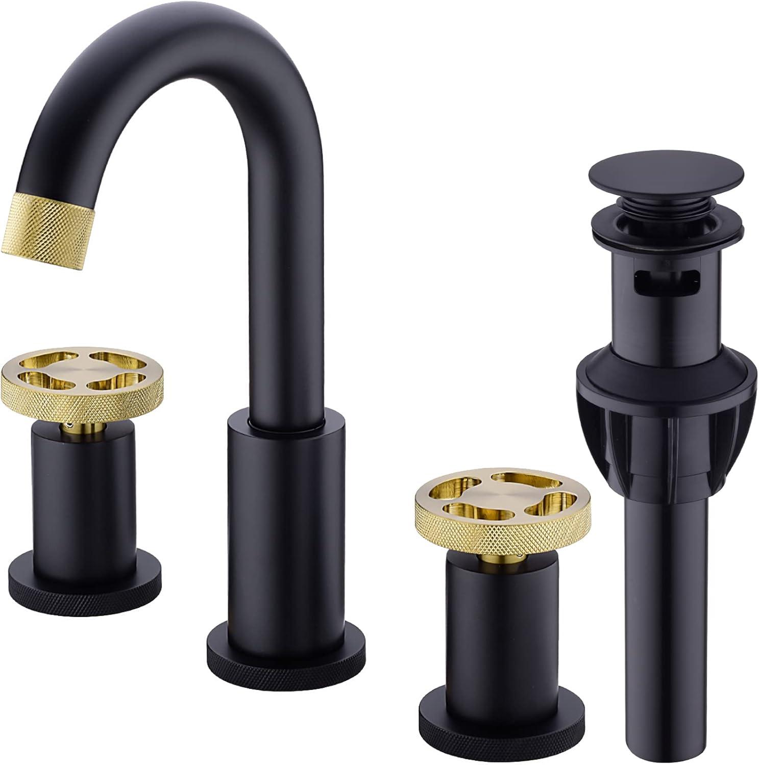 8-Inch Widespread Black and Gold Stainless Steel Bathroom Faucet