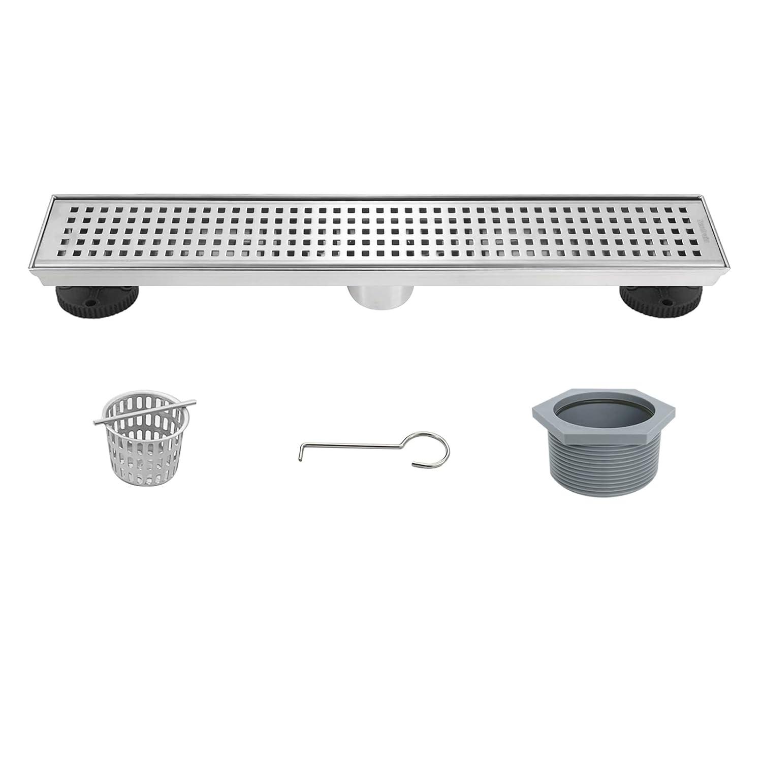 Neodrain 12-Inch Linear Shower Drain with Removable Grate, Professional Brushed 304 Stainless Steel Rectangle Shower Floor Drain Manufacturer, Linear Drain with Hair Strainer 12 IN Stainless