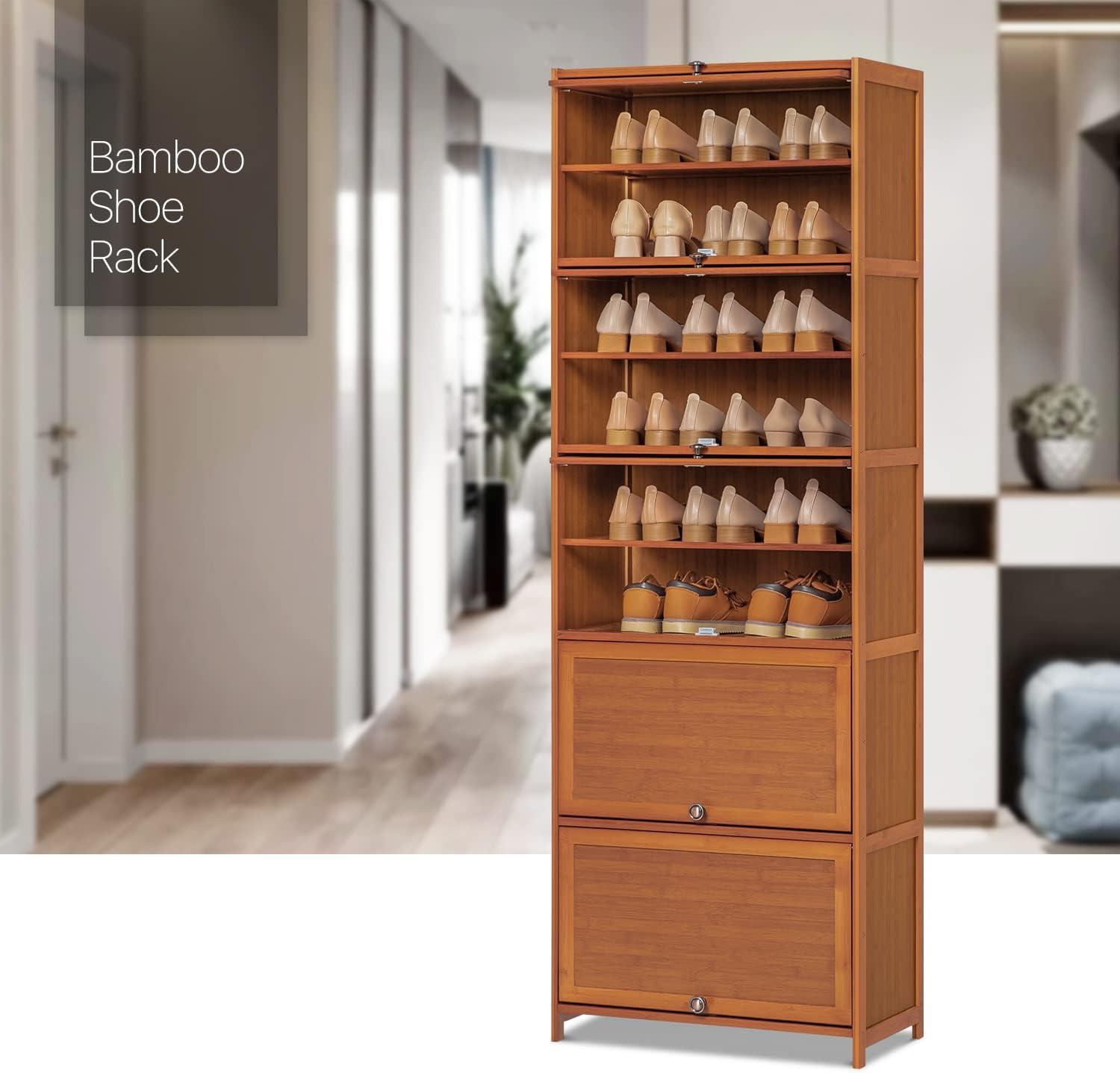 MoNiBloom Bamboo 10 Tiers 30 Pairs Shoe Storage Cabinet, Sneakers Shelf Rack, Brown, for Entryway