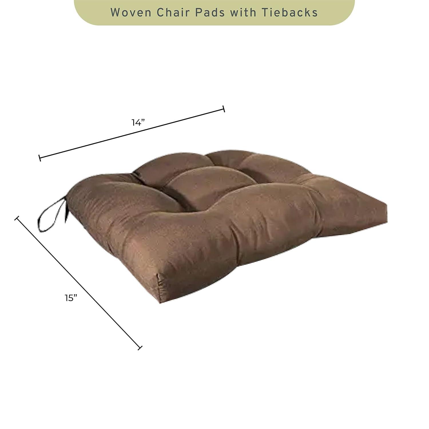 Essentials Chocolate Micro Fiber Chair Pads with Tie Backs (Set Of 4): Square Polyester Chenille Cushions, Indoor Use