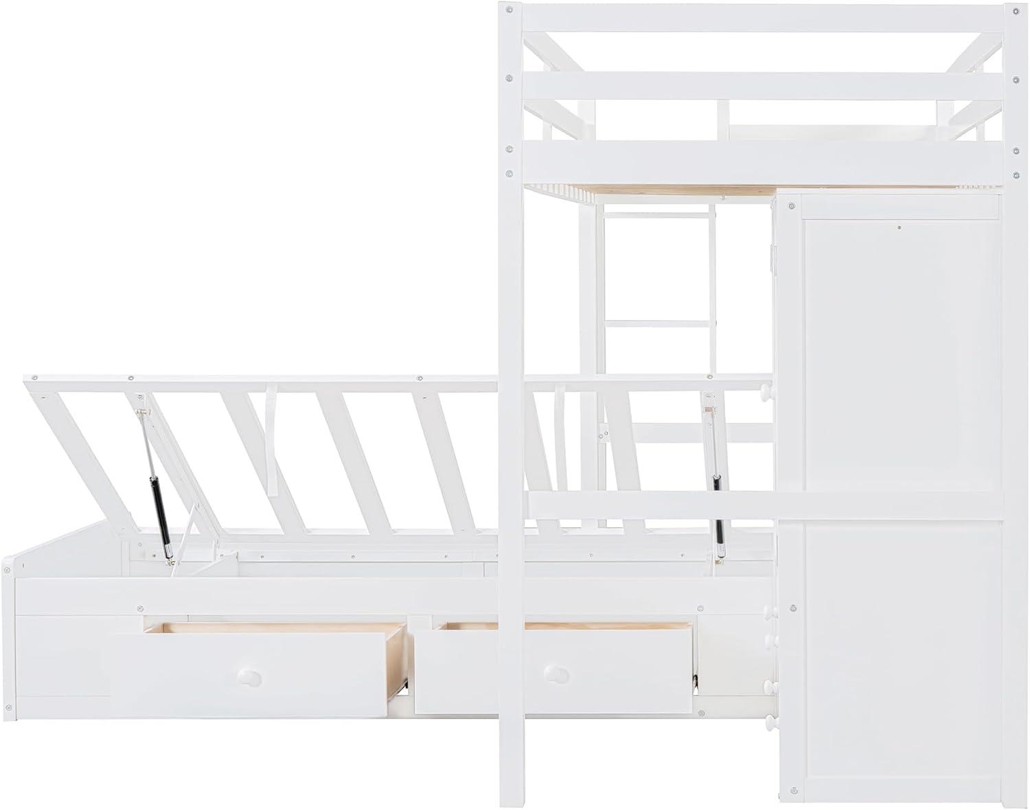 yuanhuan Twin Bunk Bed With Drawers, Wardrobe, Storage Shelves And Hydraulic Bed