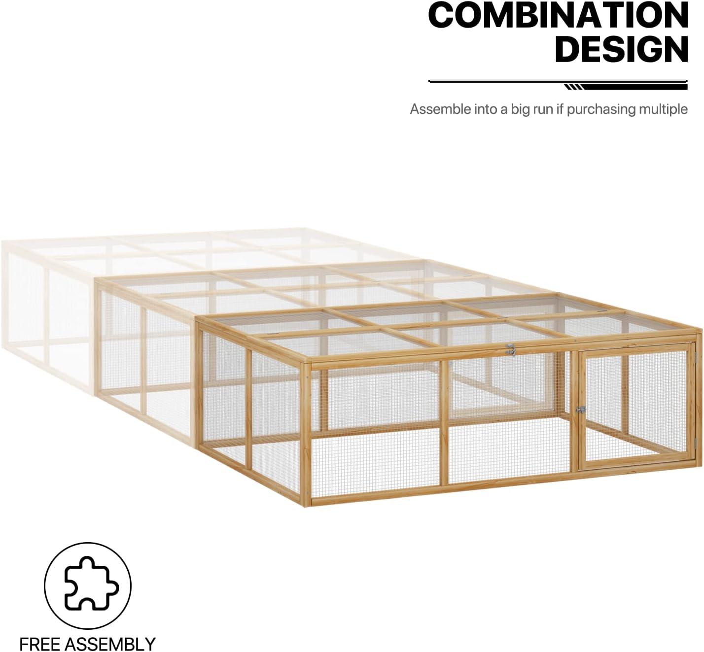 MoNiBloom 68" Wooden Chicken Coop Cage Rabbit Hutch Enclosure Poultry Pet Hutch Garden Backyard with Mesh Run Cage House Indoor and Outdoor Use (Natural)