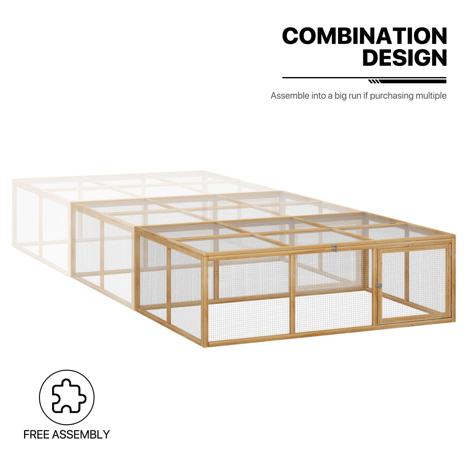 MoNiBloom 68" Wooden Chicken Coop Cage Rabbit Hutch Enclosure Poultry Pet Hutch Garden Backyard with Mesh Run Cage House Indoor and Outdoor Use (Natural)