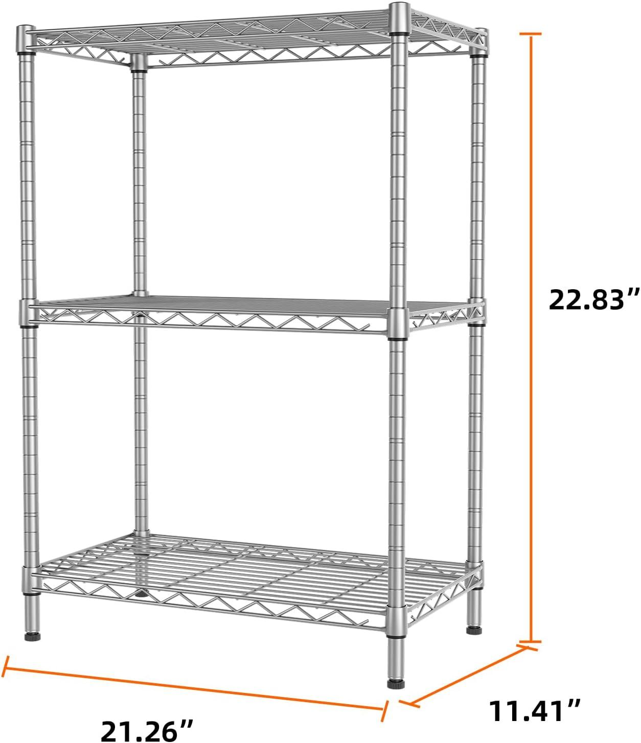 Adjustable Silver Carbon Steel 3-Tier Wire Shelving Unit