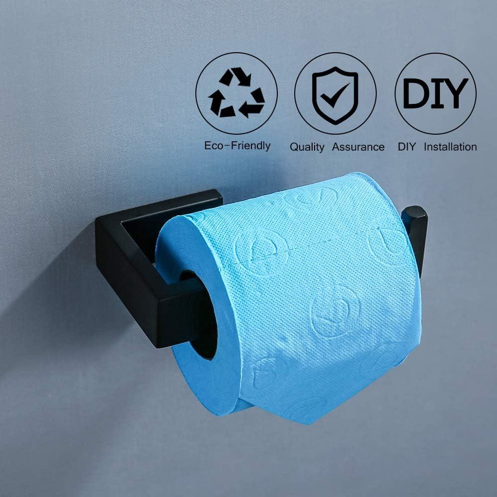 TNOMS 4 Pieces Bathroom Hardware Accessories Set Black Towel Bar Towel Holder Robe Hook Toilet Paper Holder Stainless Steel,Q8-P4BK