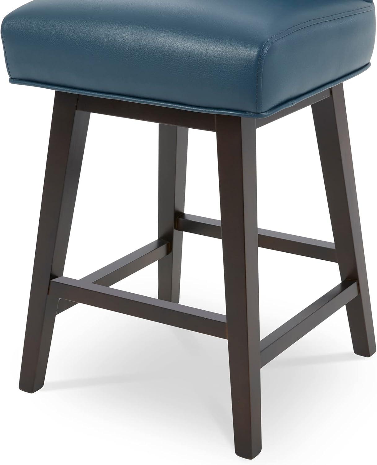 CHITA 26 in Upholstered Swivel Counter Bar Stools with Back&Wood Legs Set of 2, Faux Leather in Dark Blue