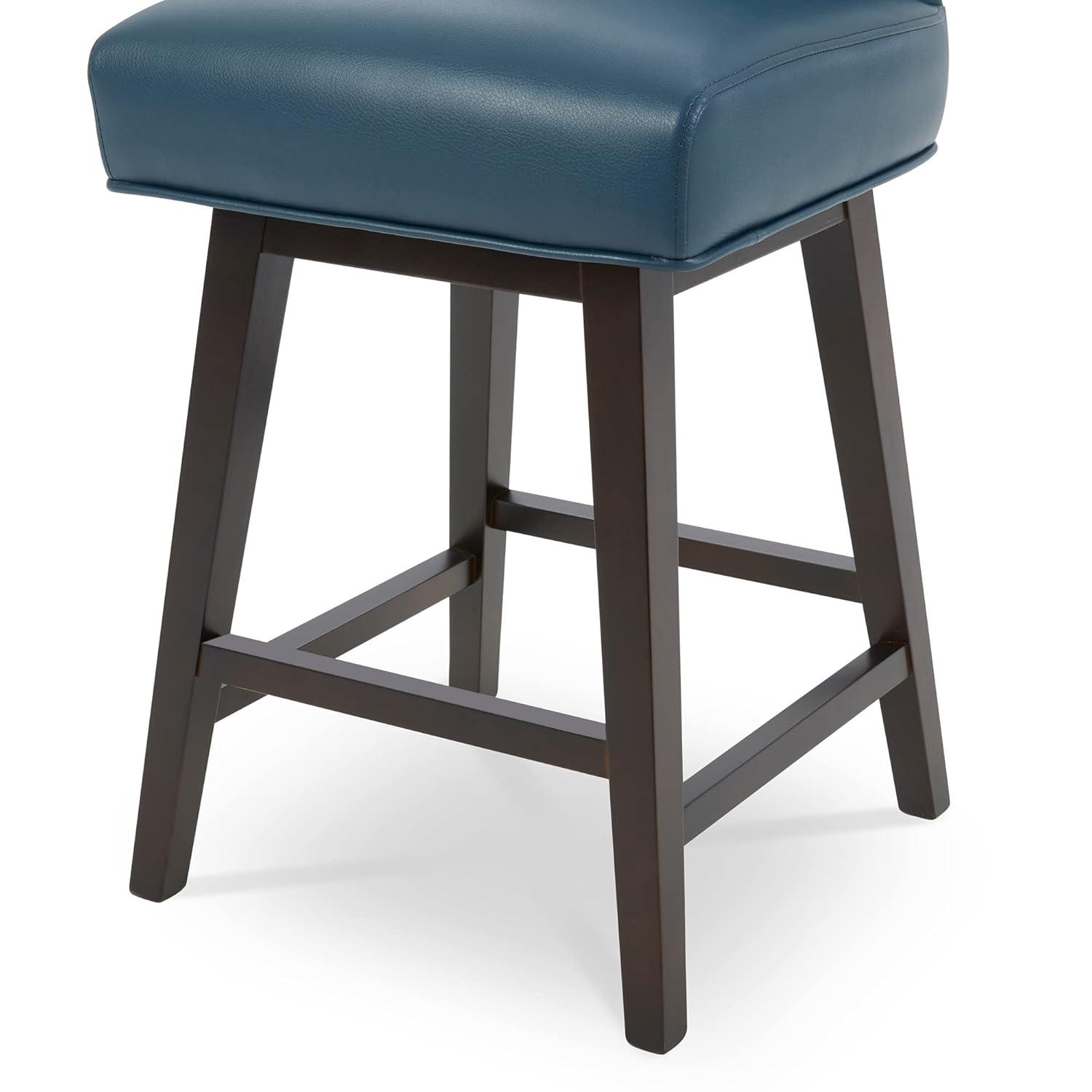 Swivel Bar Stools Set of 2 with Thicker Wood Legs,26" Counter Height Bar Stools,Faux Leather,Blue