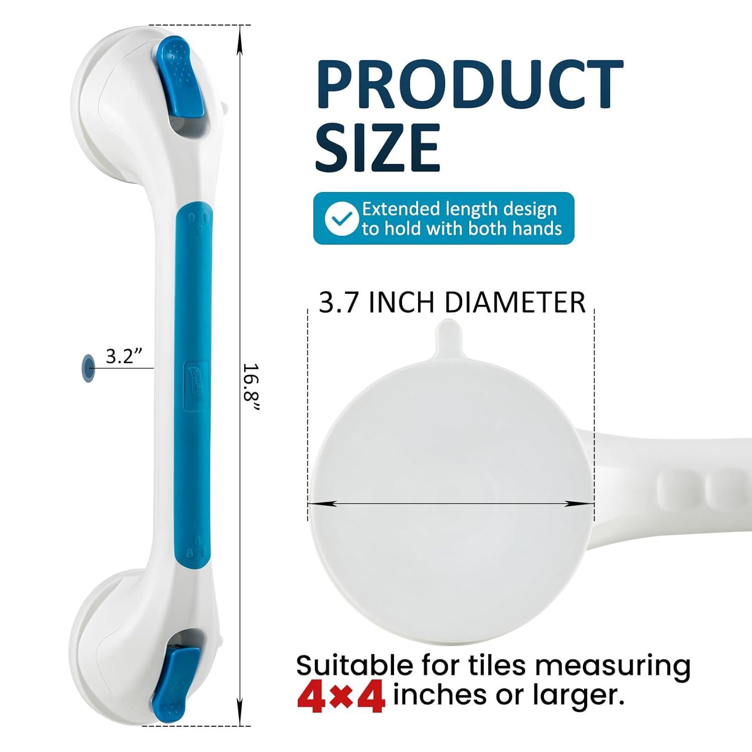 TAILI Shower Grab Bar 2 Pack Suction Grab Bars for Bathtubs and Showers, Heavy Duty Shower Handle Removable Bathroom Safety Grip for Seniors and Elderly, Shower Handrails No Drilling Waterproof, Blue