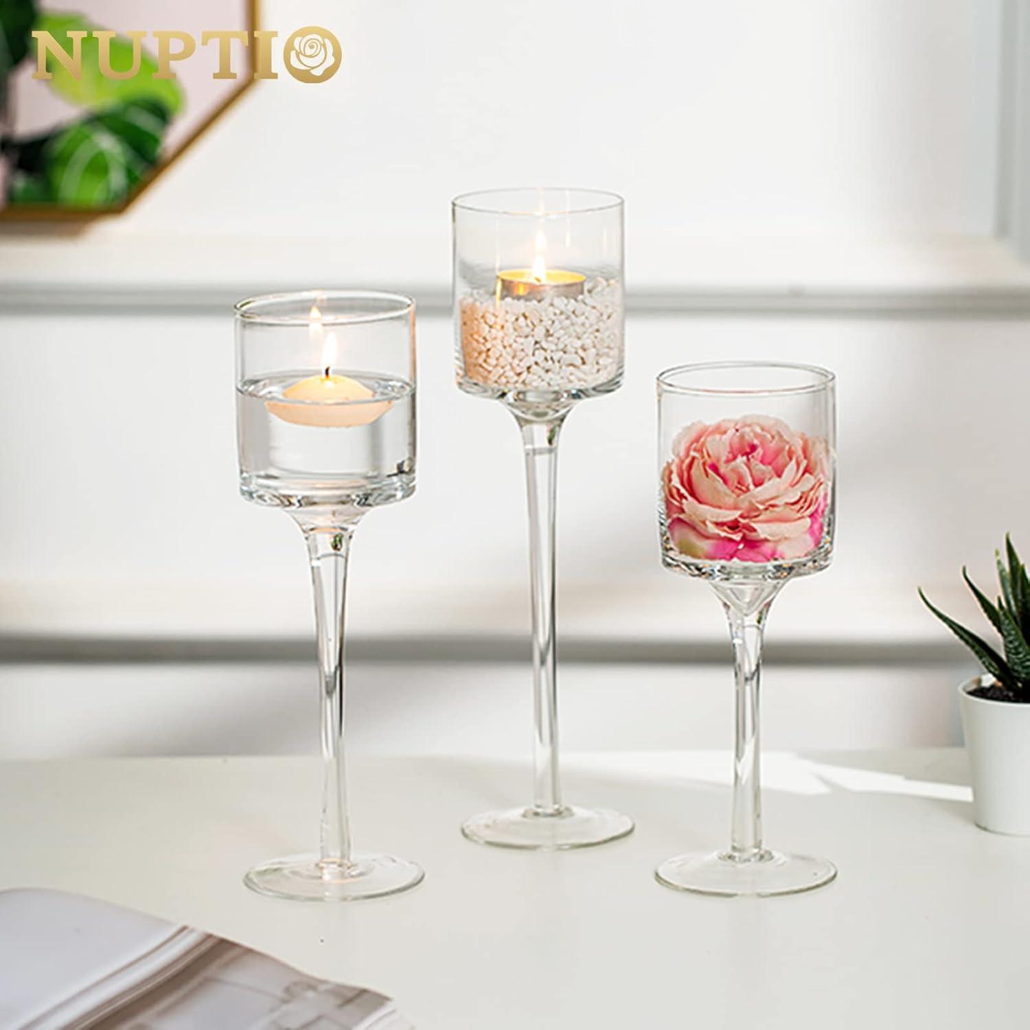 Nuptio Hurricane Glass Candle Holder Tea light Candle Holders ，3Pcs Tall Tealight Candle Holder Votive Candle Holders for Table Centerpiece Home Decoration