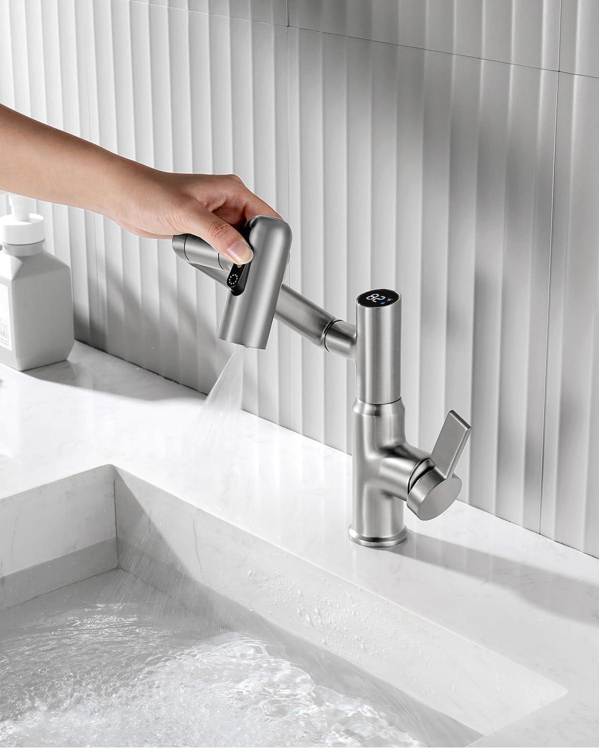 Lefton Rotatable Single Hole Bathroom Faucet with Temperature Display BF2204