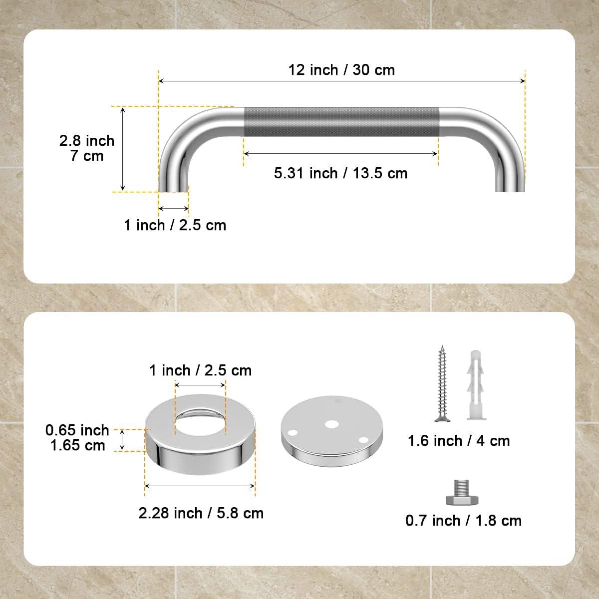 12-Inch Chrome Stainless Steel Bathroom Safety Grab Bar