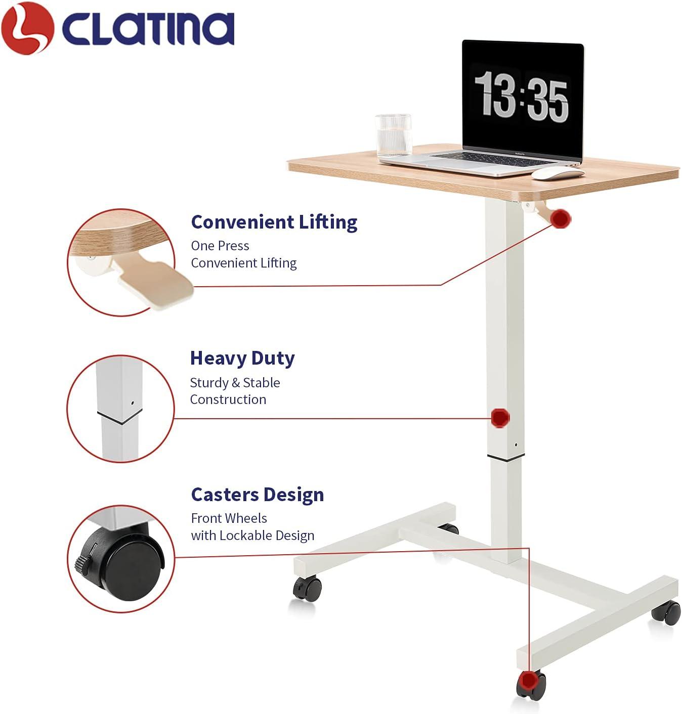 Clatina CLATINA Mobile Laptop Desk Pneumatic Sit to Stand Table Height Adjustable Rolling Cart