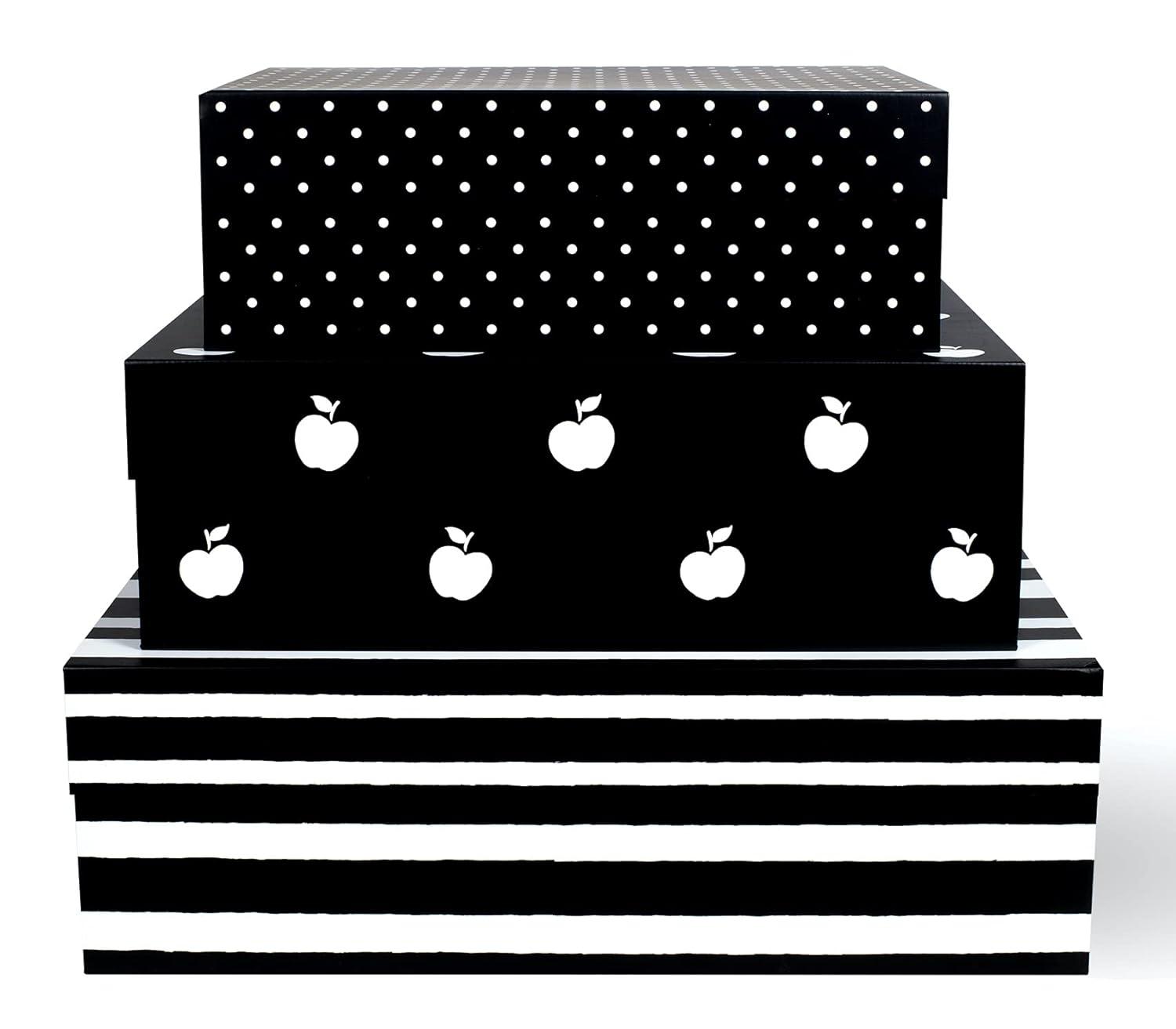 Kate Spade New York Decorative Storage Boxes with Lids, 3 Pack Sturdy Organizer Storage Bins, Includes Small Medium Large Pink Nesting Boxes with Magnetic Closure, Dots and Stripes