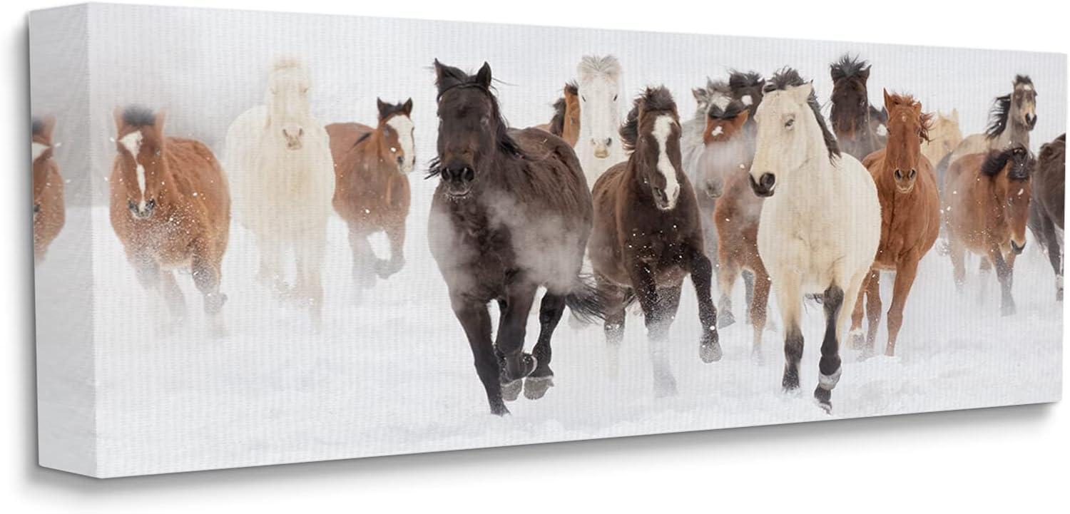 Stupell Industries Wild Horses Herd Foggy Winter Day Running Snow Painting , 30 x 13, Design by Danita Delimont