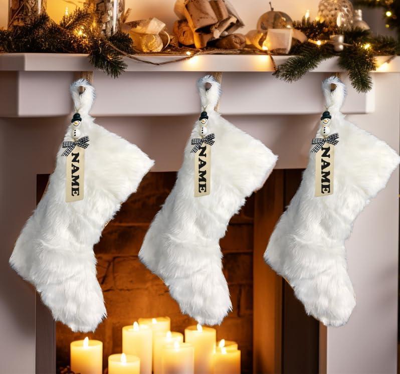 Snowy White Faux Fur Christmas Stockings with Cable Knit, 18 Inch, Set of 3