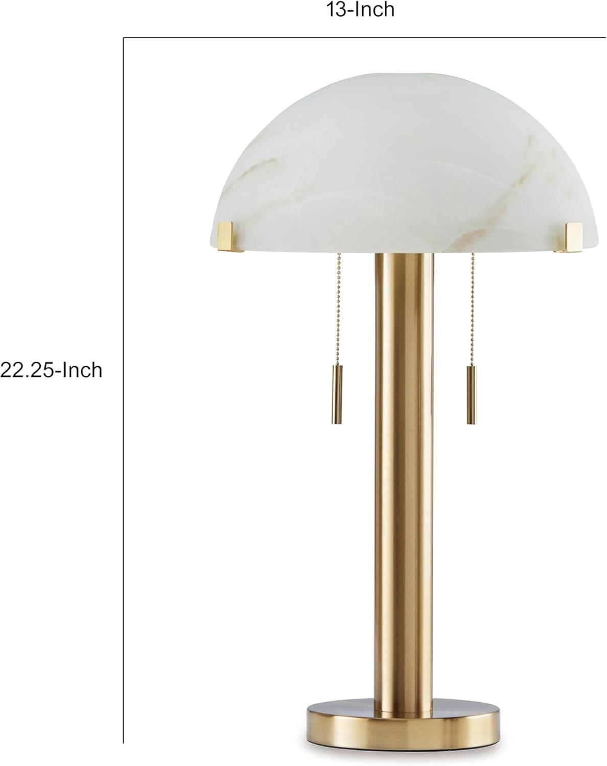 Gold Brass Table Lamp with White Glass Dome Shade