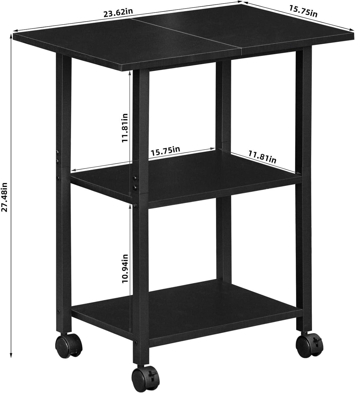 Lerliuo 3-Tier Printer Stand, Industrial Mobile Printer Table with Storage Shelf and Steel Frame, Rolling Printer Cart Holder with Lockable Wheels for Home, Office (Black)