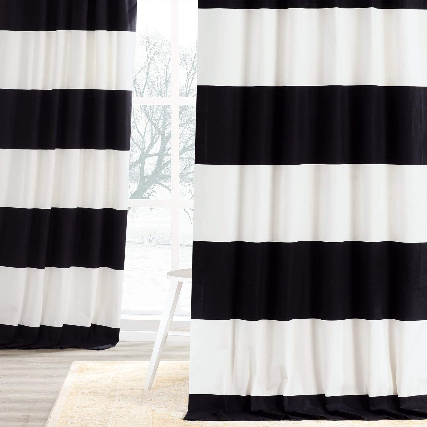 Onyx Black & Off White Horizontal Stripe Curtain (1 Panel), Onyx Black & Off White, 50W X 96L