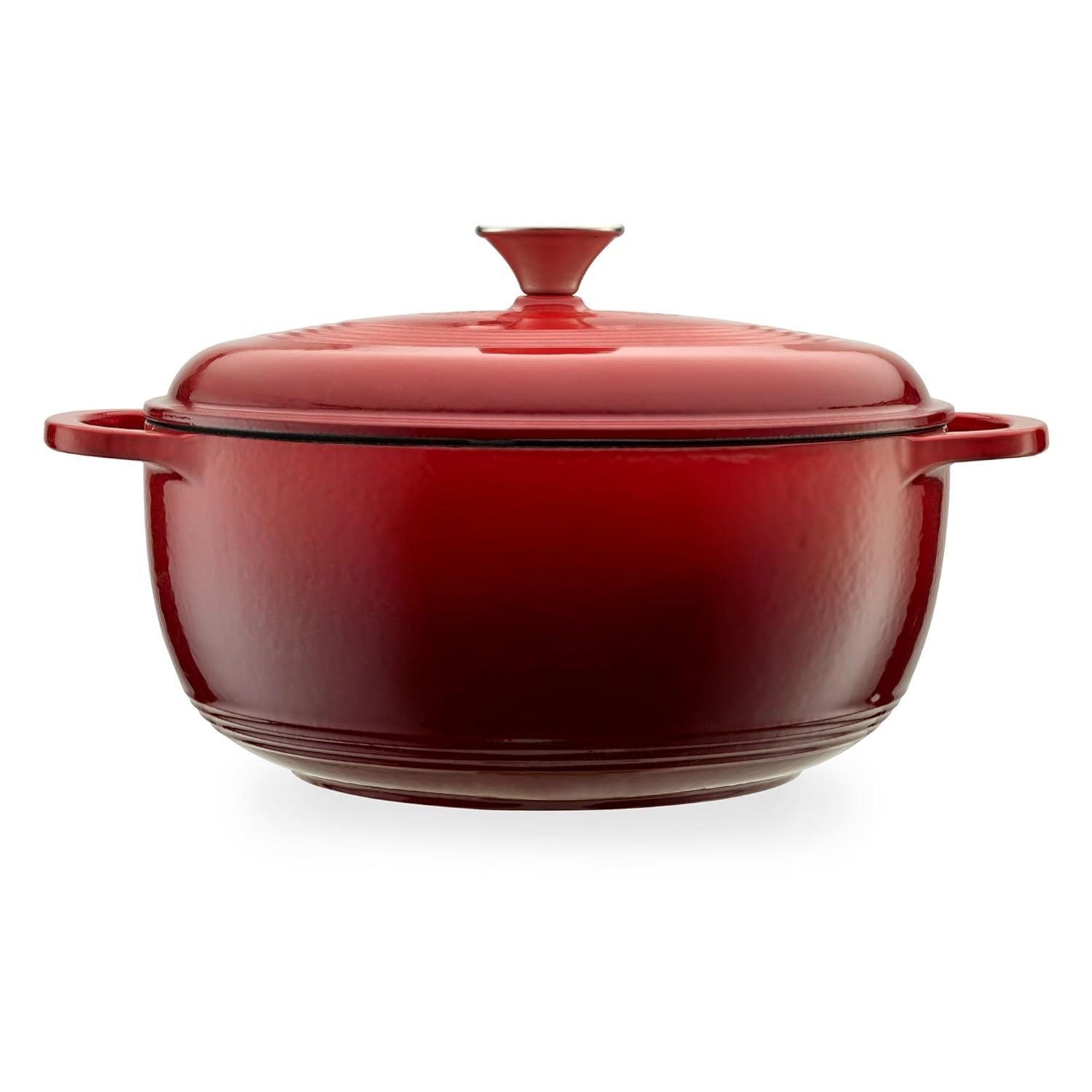 Red Enameled Cast Iron 6-Quart Round Dutch Oven with Lid
