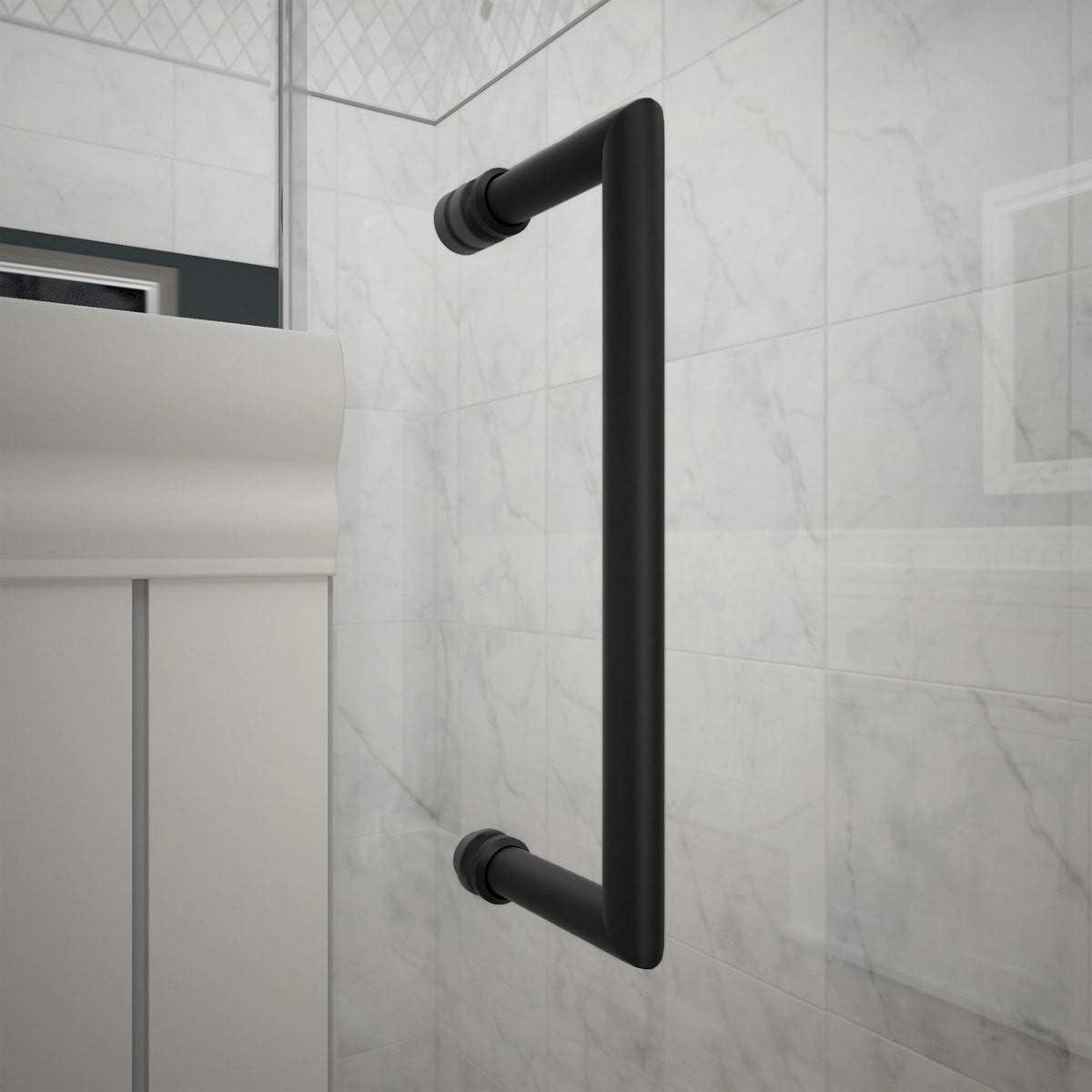 Satin Black Frameless Hinged Shower Door with Clear Glass