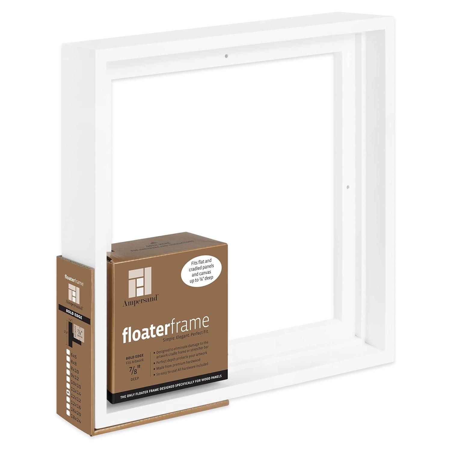 Ampersand Art Floaterframes Bold Edge (3/8" Face) 1-7/8" Frame Profile for 7/8" Deep Artwork 12" x 12" White
