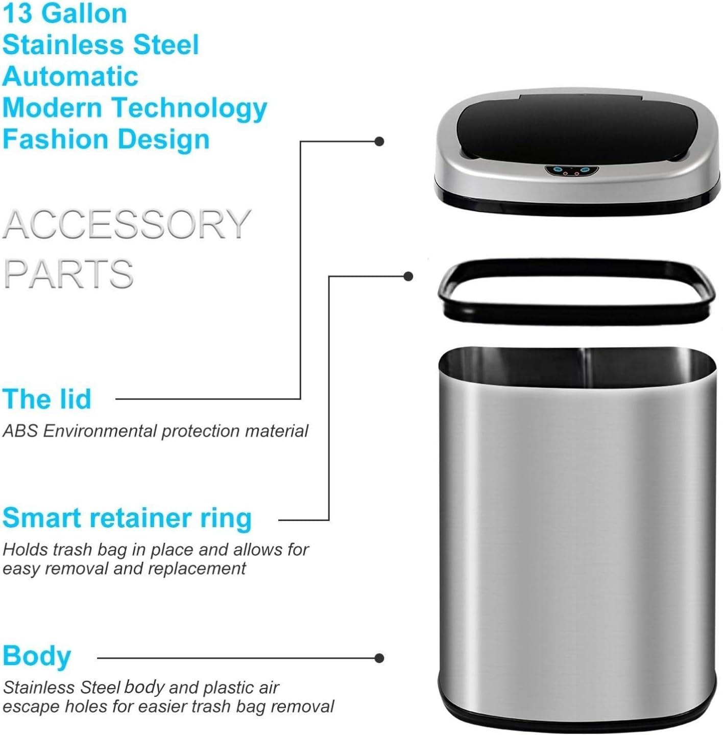 Stainless Steel 13 Gallon Motion Sensor Kitchen Trash Can