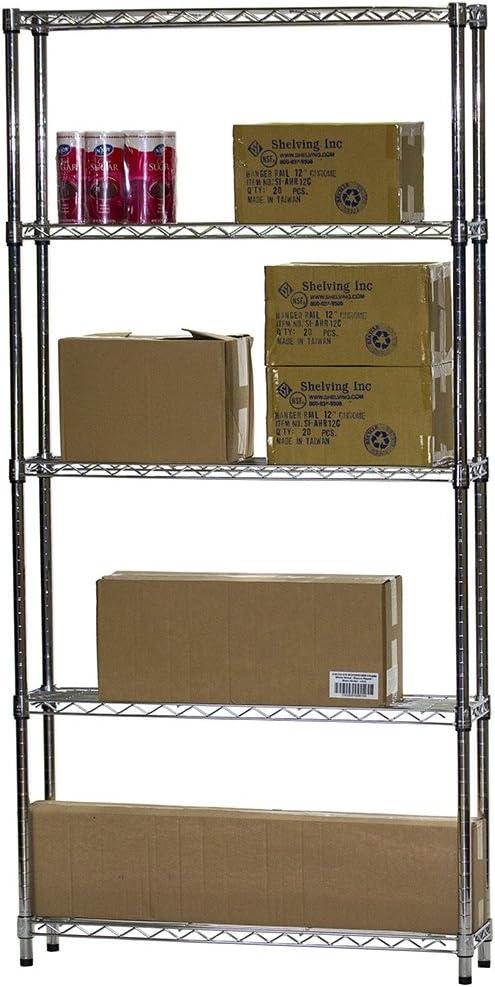 Shelving.com Chrome Wire Shelving with 5 Tier Shelves - 8"d x 36"w x 64"h