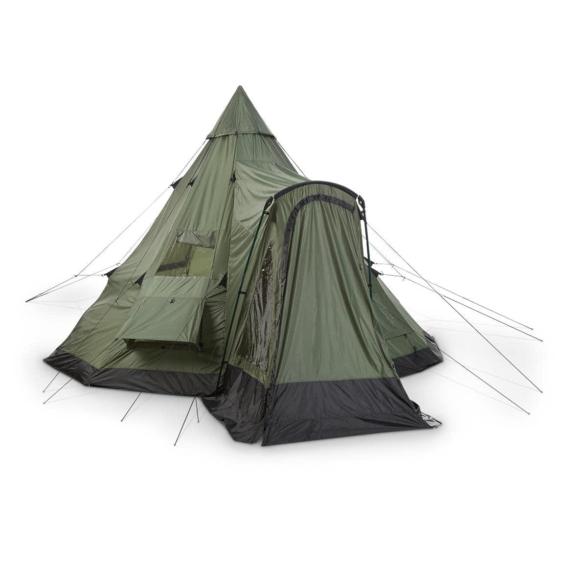 Green 14' x 14' Polyester Teepee Tent with Vestibule