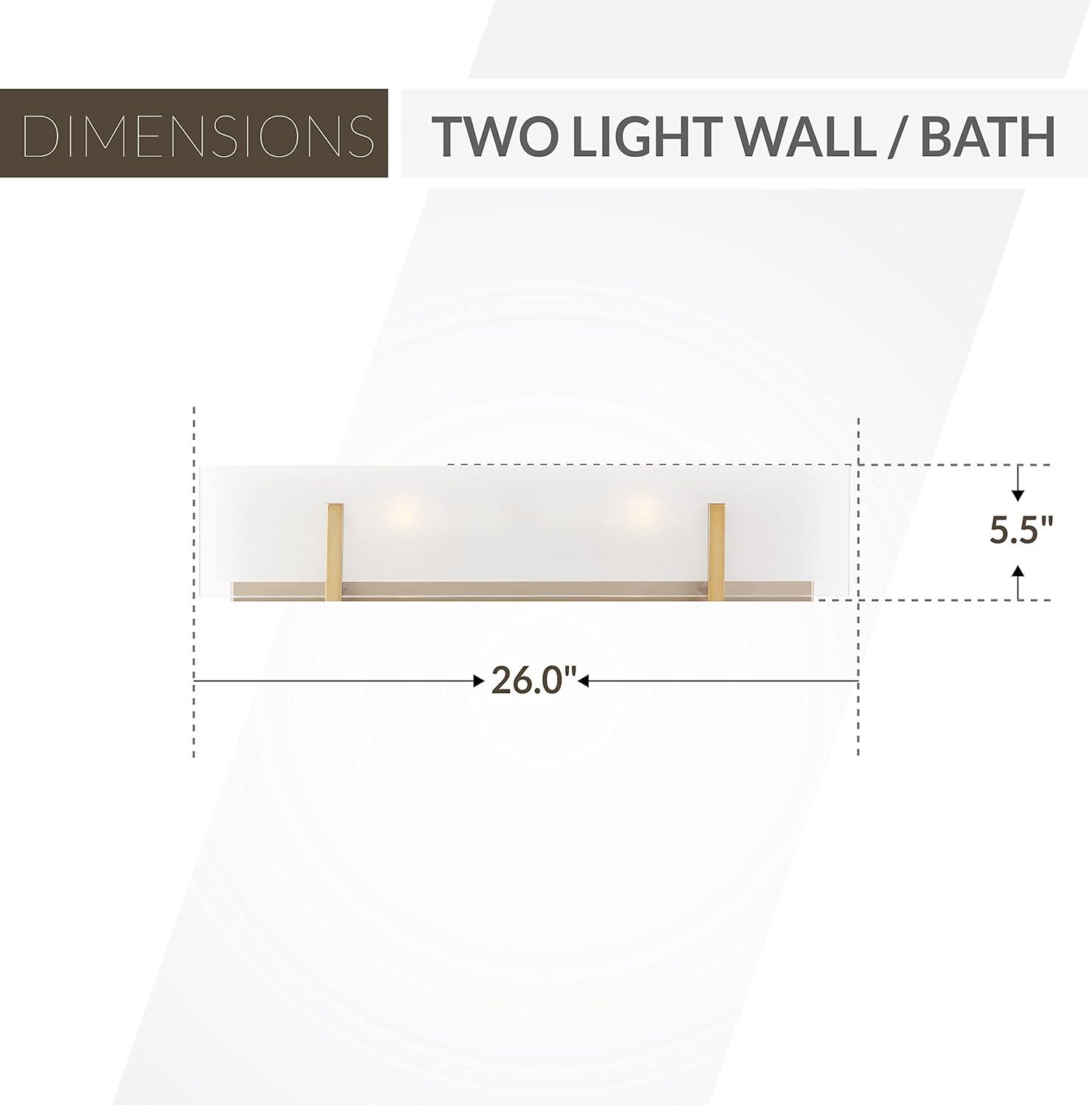 Satin Brass 2-Light Vanity Fixture with Frosted Beveled Glass