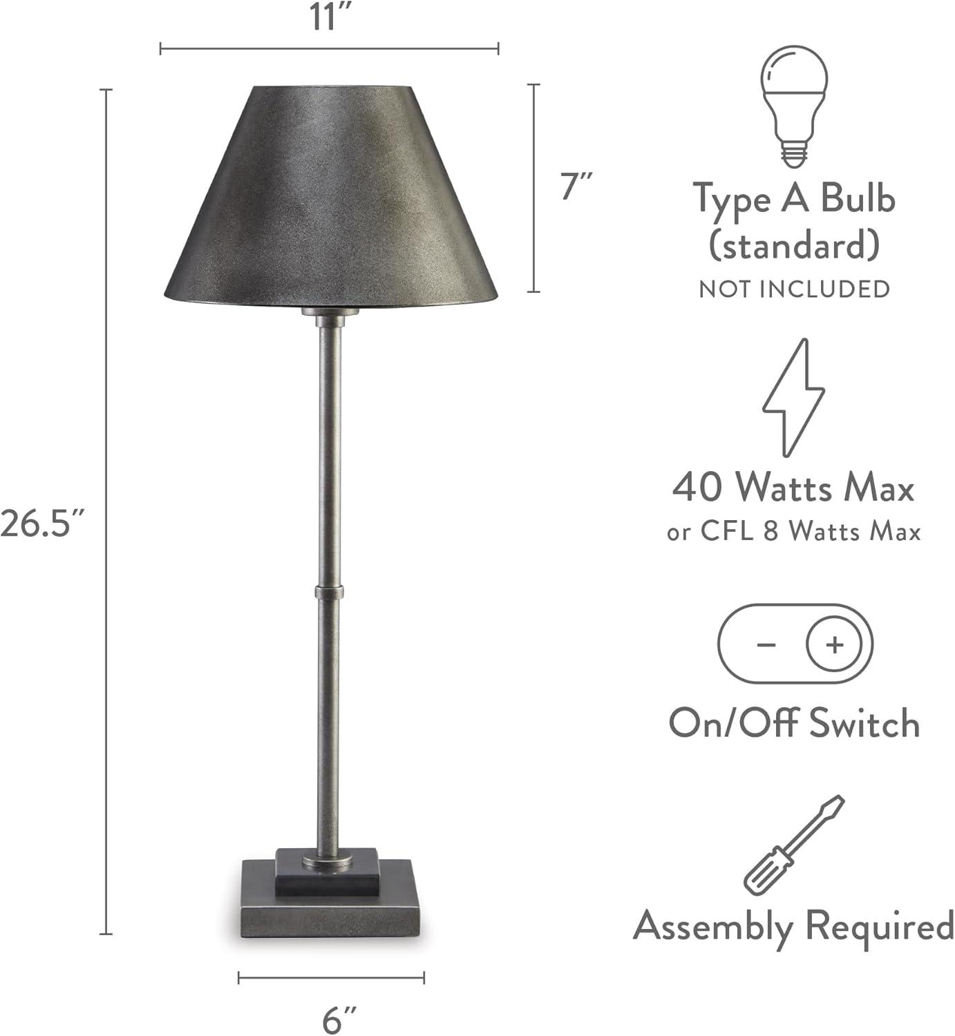 26.38" Pewter and Black Metal Table Lamp with Marble Base