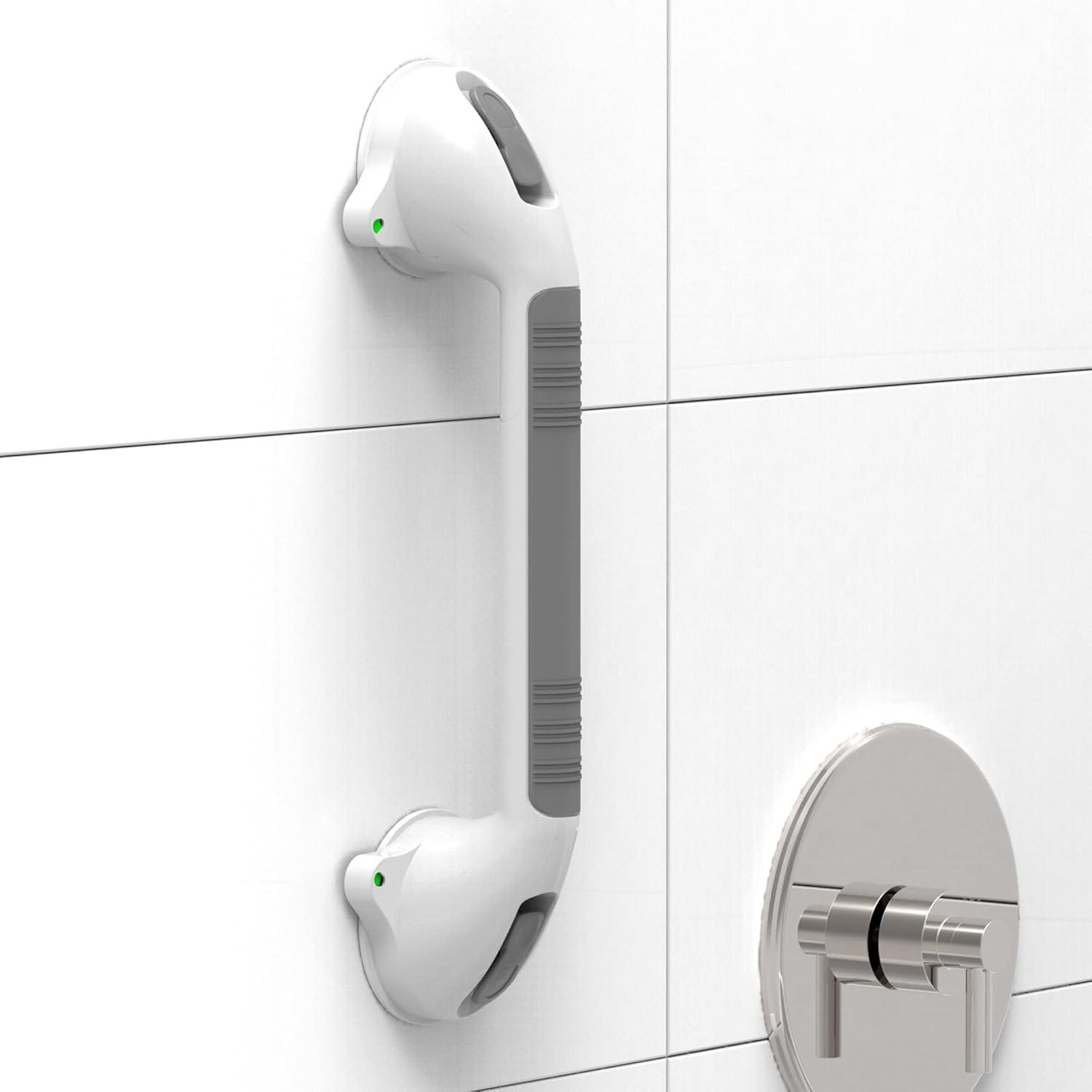 16.5inch 2 Pack Suction Balance Assist Bathroom Shower Handle,Bath Grab Bar with Indicators(White/Grey)