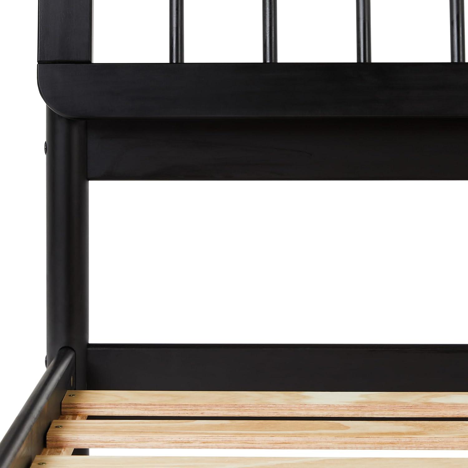 Walker Edison Mid-Century Modern Slatted Solid Wood Queen Bedframe, Black