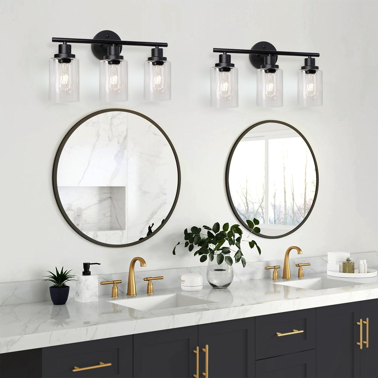 Modern Black 3-Light Vanity Fixture with Clear Glass Shades