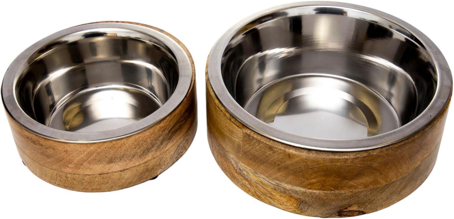 Country Living Eco-Friendly Mango Wood Dog Bowl, Stainless Steel Pet Feeder, Durable & Stylish Dish, Sustainable Dog Feeding Solution