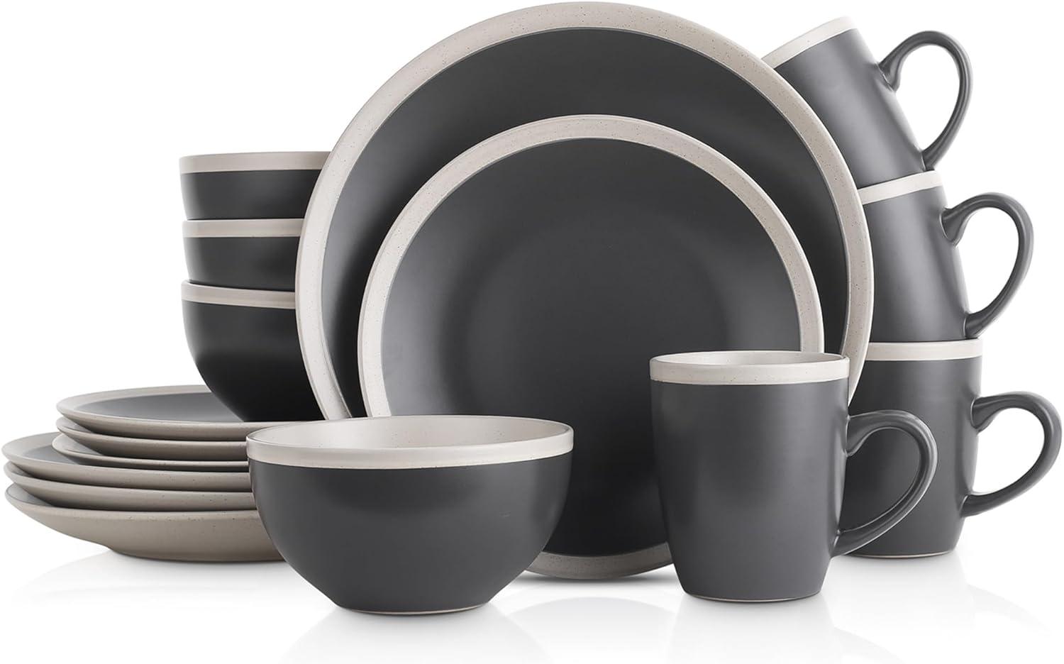 Dark Gray and Cream Ceramic 16-Piece Dinnerware Set